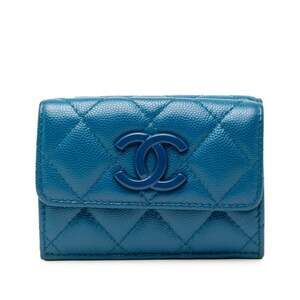 CHANEL Blue Caviar Leather Logo Wallet